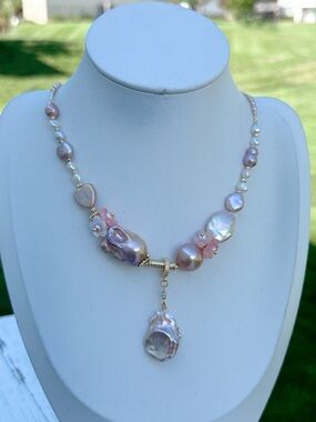 26X350 Handmade Freshwater Baroque Pearl Necklace Flame ball Pearl 16+2”
